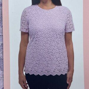 Teddi Rose Womens Lavender Lace Top Medium Short Sleeve Floral Design d0936